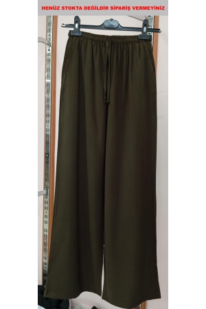 22331 KADIN TENCEL MODAL DOKUMA KUMAŞ CEPLİ İNCE BEL LASTİKLİ PAÇASI AÇIK SALAŞ PANTOLON 