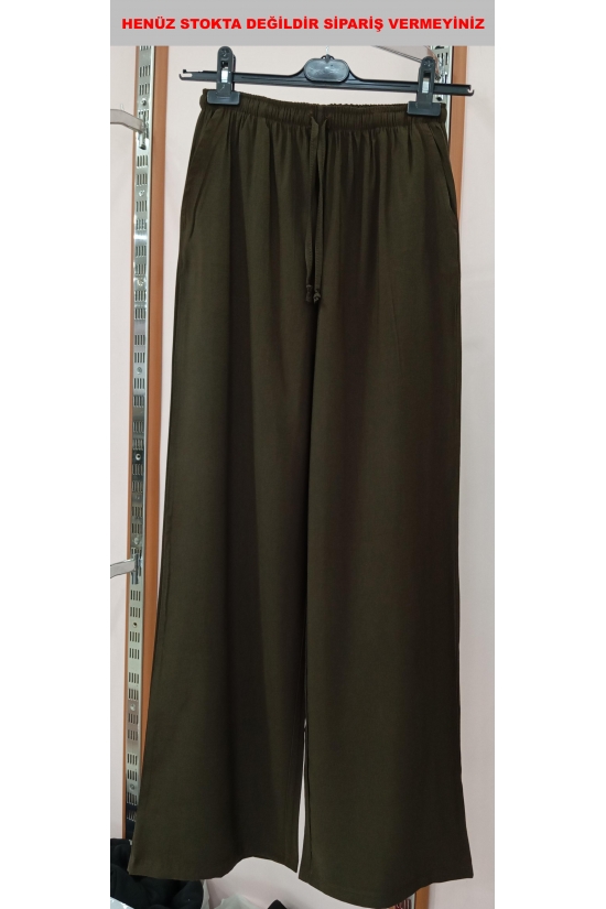 22331 KADIN TENCEL MODAL DOKUMA KUMAŞ CEPLİ İNCE BEL LASTİKLİ PAÇASI AÇIK SALAŞ PANTOLON 