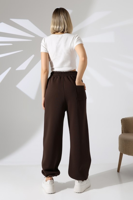 22135 KADIN 3 İP PENYE KOMPAKT ŞARDONLU ARKA TEK CEPLİ ÖNÜ PATLI PAÇASI AÇIK LASTİK AYAR BÜZGÜLÜ EŞOFMAN PANTOLON 