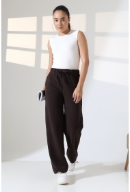 22143 KADIN  DİAGONEL ŞARDONSUZ 3 İP PENYE KOMPAKT KEMERİ KAŞGORSELİ  PAÇASI AÇIK EŞOFMAN PANTOLON 