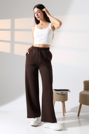 21776 KADIN 3 İP PENYE KOMPAKT ŞARDONLU CEPLİ PAÇASI AÇIK EŞOFMAN PANTOLON 