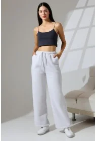 21776 KADIN 3 İP PENYE KOMPAKT ŞARDONLU CEPLİ PAÇASI AÇIK EŞOFMAN PANTOLON 