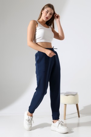 21936 KADIN 3 İP PENYE KOMPAKT ŞARDONLU BELİ KAŞKORSELİ KARYOKA KASAP CEPLİ PAÇASI 5 CM LAST EŞOFMAN PANTOLON 