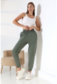 21936 KADIN 3 İP PENYE KOMPAKT ŞARDONLU BELİ KAŞKORSELİ KARYOKA KASAP CEPLİ PAÇASI 5 CM LAST EŞOFMAN PANTOLON 