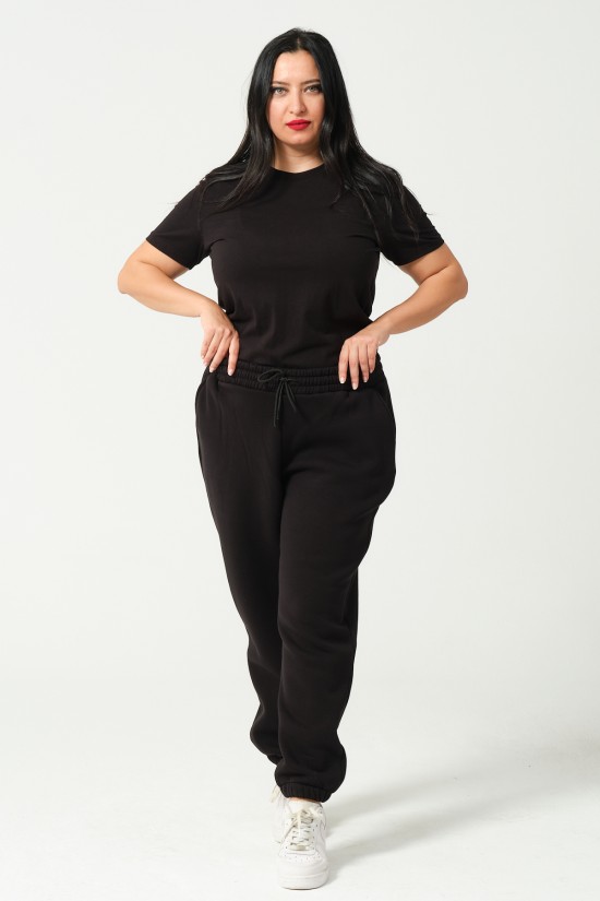 21629BB BÜYÜK BEDEN KADIN 3 İP PENYE KOMPAKT ŞARDONLU CEPLİ PAÇASI LAST EŞOFMAN PANTOLON 