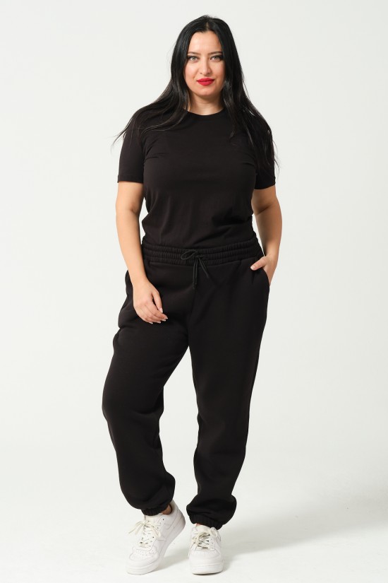 21629BB BÜYÜK BEDEN KADIN 3 İP PENYE KOMPAKT ŞARDONLU CEPLİ PAÇASI LAST EŞOFMAN PANTOLON 