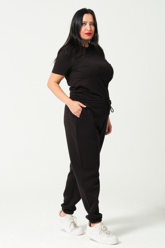 21629BB BÜYÜK BEDEN KADIN 3 İP PENYE KOMPAKT ŞARDONLU CEPLİ PAÇASI LAST EŞOFMAN PANTOLON 