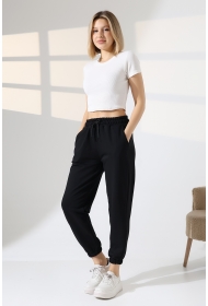 22169 KADIN DİAGONEL ŞARDONSUZ 3 İP PENYE KOMPAKT PAÇASI LASTİKLİ EŞOFMAN PANTOLON 