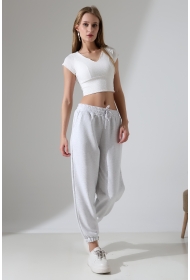 22169 KADIN DİAGONEL ŞARDONSUZ 3 İP PENYE KOMPAKT PAÇASI LASTİKLİ EŞOFMAN PANTOLON 