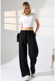 22182 KADIN DİAGONEL ŞARDONSUZ 3 İP PENYE KOMPAKT İNCE KEMERLASTİKLİ PALAZZO PAÇASI AÇIK EŞOFMAN PANTOLON 