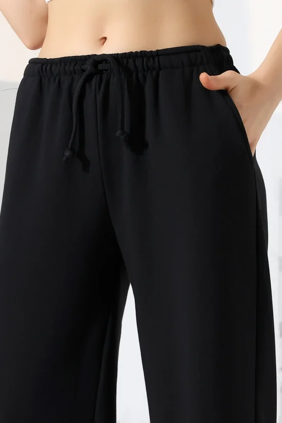 22182 KADIN DİAGONEL ŞARDONSUZ 3 İP PENYE KOMPAKT İNCE KEMERLASTİKLİ PALAZZO PAÇASI AÇIK EŞOFMAN PANTOLON 