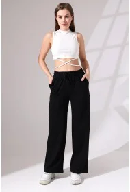 21655 KADIN FULL LYC PENYE KOMPAKT 2 İPLİK CEPLİGENİŞ  PAÇASI AÇIK PANTOLON 