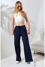 21655 KADIN FULL LYC PENYE KOMPAKT 2 İPLİK CEPLİGENİŞ  PAÇASI AÇIK PANTOLON 