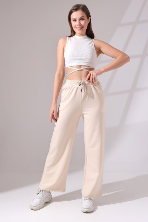 21655 KADIN FULL LYC PENYE KOMPAKT 2 İPLİK CEPLİGENİŞ  PAÇASI AÇIK PANTOLON 