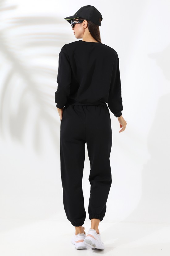 21698 DİESLİFE ENJEKSİYON BASK. KADIN 3 İP PENYE KOMPAKT ŞARDONLU BİSİKLET YAKA GENİŞKISA SWET VE.CEPLİ ENJ BASK PAÇA LAST.PANTOLON ALT ÜST TAKIM 