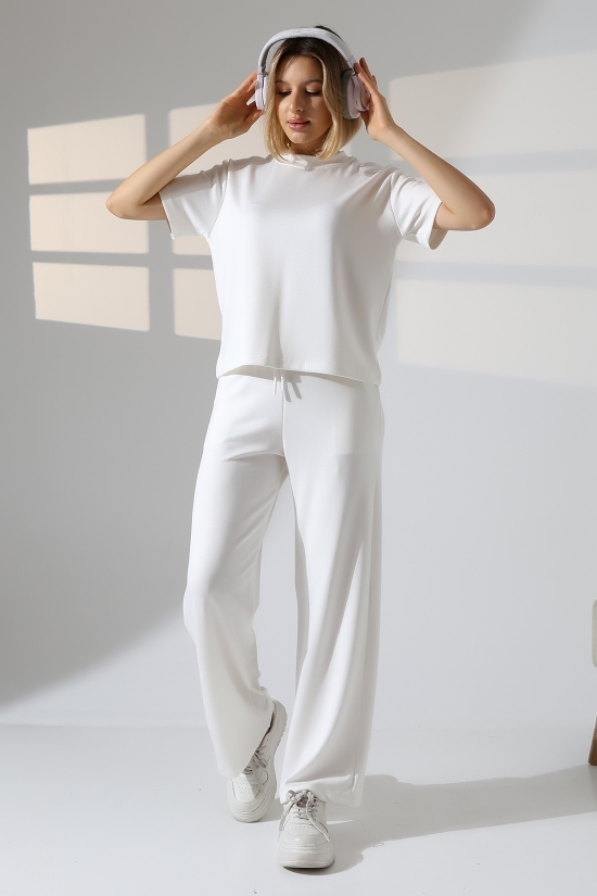 22056 KADIN DOUBLEFACE YUMUŞAK DOKULU KUMAŞ KISAKOL TSHIRT VE ALTI CEPLİ PAÇA AÇIK SALAŞ PANTOLON ALT ÜST TAKIM 