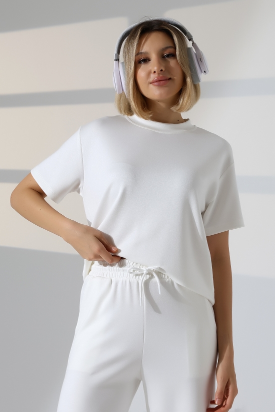 22056 KADIN DOUBLEFACE YUMUŞAK DOKULU KUMAŞ KISAKOL TSHIRT VE ALTI CEPLİ PAÇA AÇIK SALAŞ PANTOLON ALT ÜST TAKIM 