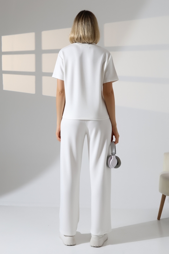 22056 KADIN DOUBLEFACE YUMUŞAK DOKULU KUMAŞ KISAKOL TSHIRT VE ALTI CEPLİ PAÇA AÇIK SALAŞ PANTOLON ALT ÜST TAKIM 