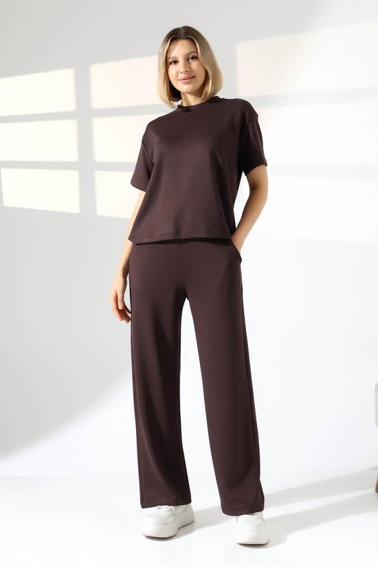 22056 KADIN DOUBLEFACE YUMUŞAK DOKULU KUMAŞ KISAKOL TSHIRT VE ALTI CEPLİ PAÇA AÇIK SALAŞ PANTOLON ALT ÜST TAKIM 