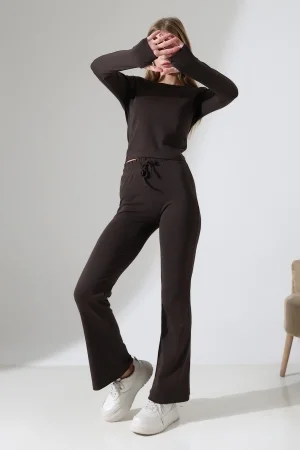 22133 KADIN PARMAK GEÇMELİ UZUN KOL TSHIRT VE ALT PANTOLON FULL LYC RİBANA TAKIM 