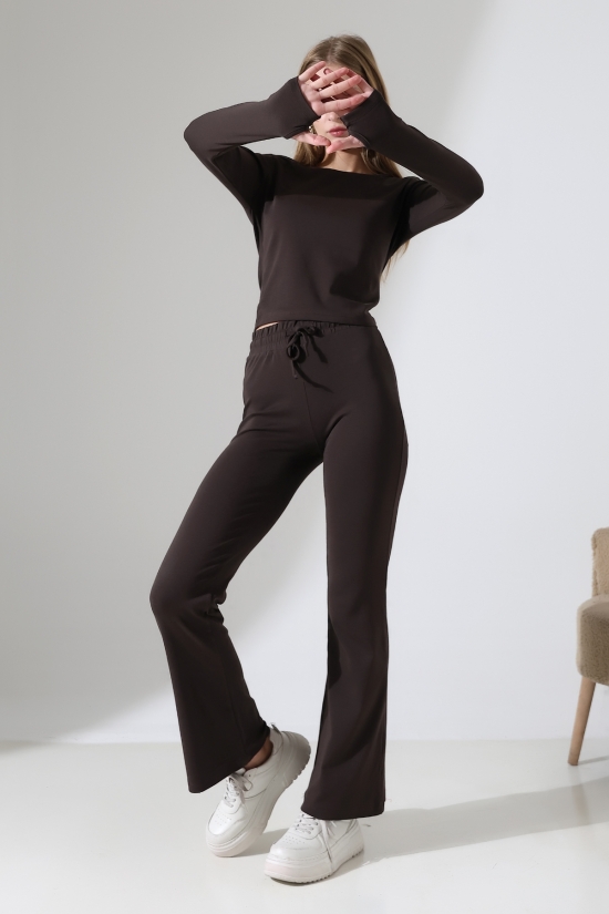 22133 KADIN PARMAK GEÇMELİ UZUN KOL TSHIRT VE ALT PANTOLON FULL LYC RİBANA TAKIM 