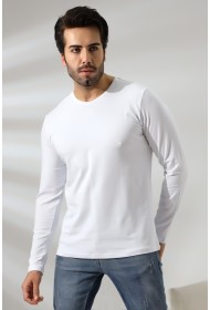 19647 ERKEK REGULAR FİT UZUN KOL V YAKA TSHIRT