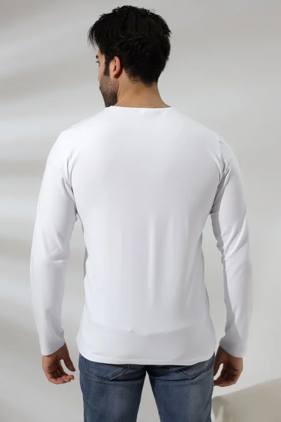 19647 ERKEK REGULAR FİT UZUN KOL V YAKA TSHIRT