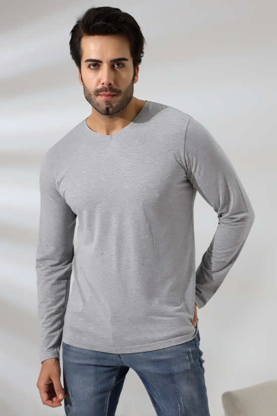 19647 ERKEK REGULAR FİT UZUN KOL V YAKA TSHIRT