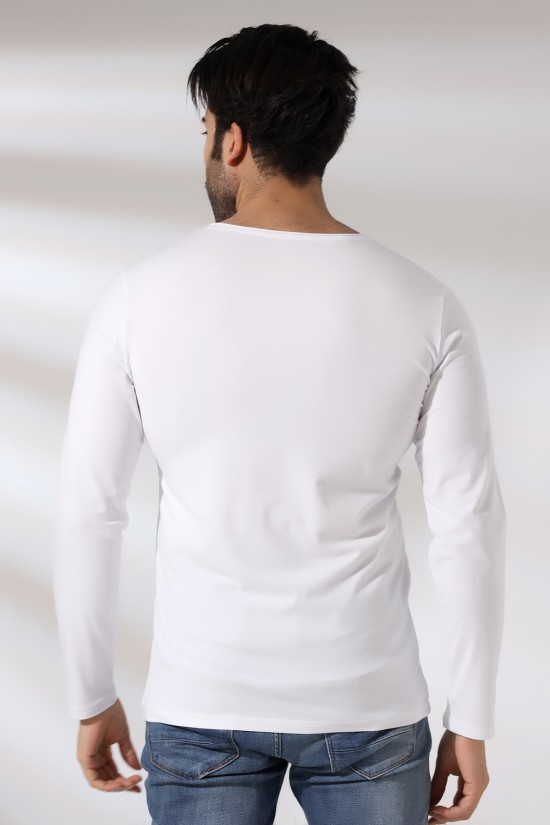 19698 ERKEK REGULAR FİT UZUN KOL PİS V YAKA TSHIRT