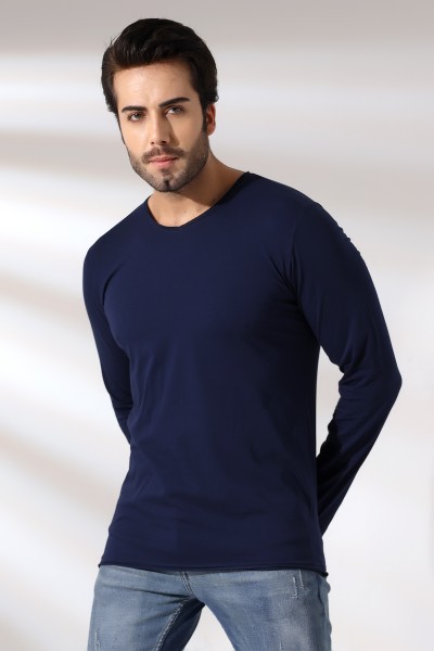 19698 ERKEK REGULAR FİT UZUN KOL PİS V YAKA TSHIRT