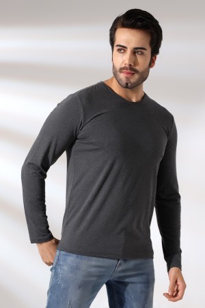 19698 ERKEK REGULAR FİT UZUN KOL PİS V YAKA TSHIRT