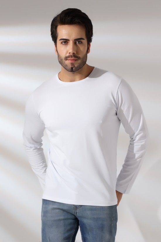 21483 ERKEK REGULAR FİT UZUN KOL BİSİKLET YAKA TSHIRT