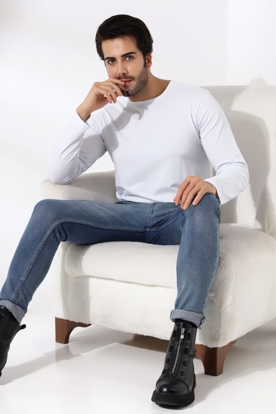 21483 ERKEK REGULAR FİT UZUN KOL BİSİKLET YAKA TSHIRT