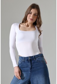 21940 KADIN FULL LYC MİKRO TULUM KARE YAKA UZUN KOL  ALTI KÜLOTLU VE ÇITÇITLI TSHIRT 