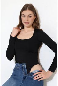 21940 KADIN FULL LYC MİKRO TULUM KARE YAKA UZUN KOL  ALTI KÜLOTLU VE ÇITÇITLI TSHIRT 