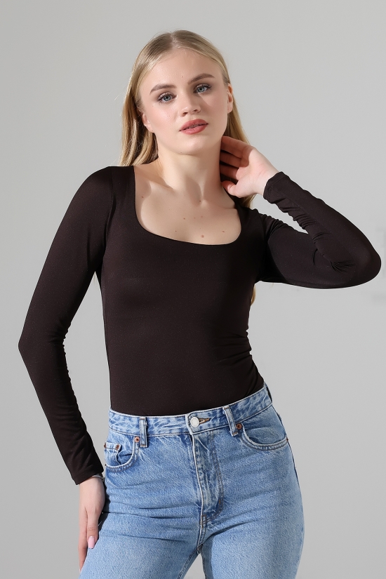 21940 KADIN FULL LYC MİKRO TULUM KARE YAKA UZUN KOL  ALTI KÜLOTLU VE ÇITÇITLI TSHIRT 