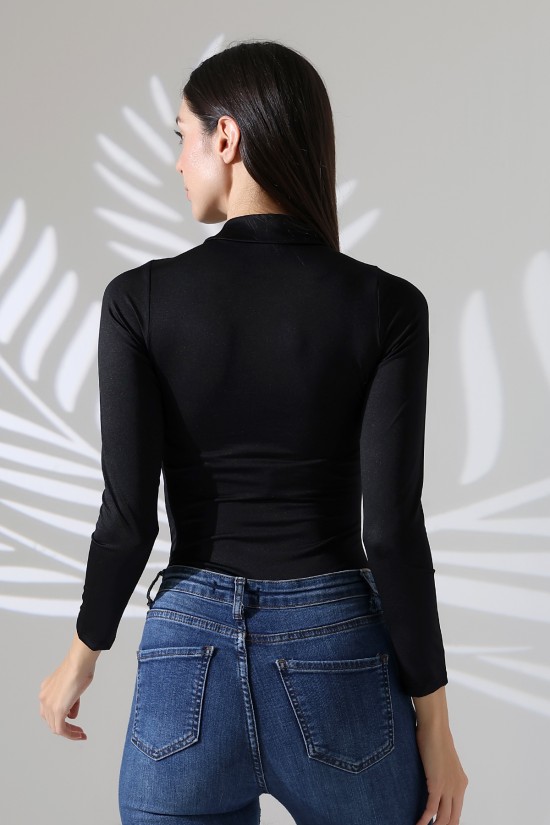 21942 KADIN FULL LYC MİKRO YARIM BALIKCI YAKA UZUN KOL  ALTI KÜLOTLU VE ÇITÇITLI TSHIRT 