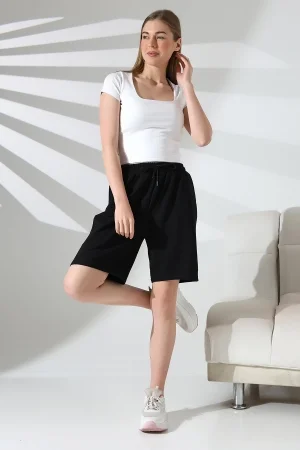 21823 KADIN LYC PENYE KOMPAKT 2 İPLİK CEPLİ UZUN ŞORT 