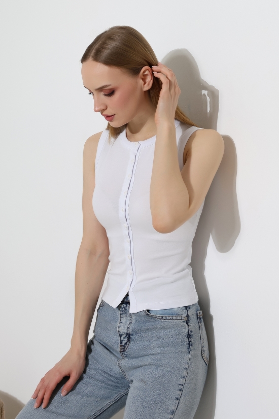 22077 KADIN FULL LYC RİB 10 DÜĞMELİ KOLSUZ YELEK 