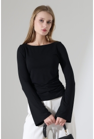 22157 KADIN KAYIK YAKA UZUN KOL UÇLARI İSPANYOL KOL  FULL LYC VİSKON YANLARI BÜZGÜLÜ BLUZ 