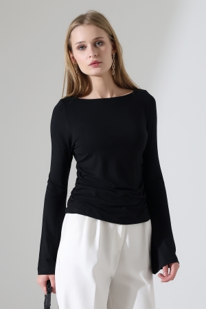 22157 KADIN KAYIK YAKA UZUN KOL UÇLARI İSPANYOL KOL FULL LYC VİSKON YANLARI BÜZGÜLÜ BLUZ 22157 KADIN KAYIK YAKA UZUN KOL UÇLARI İSPANYOL KOL FULL LYC VİSKON YANLARI BÜZGÜLÜ BLUZ