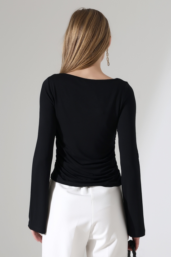 22157 KADIN KAYIK YAKA UZUN KOL UÇLARI İSPANYOL KOL FULL LYC VİSKON YANLARI BÜZGÜLÜ BLUZ 22157 KADIN KAYIK YAKA UZUN KOL UÇLARI İSPANYOL KOL FULL LYC VİSKON YANLARI BÜZGÜLÜ BLUZ