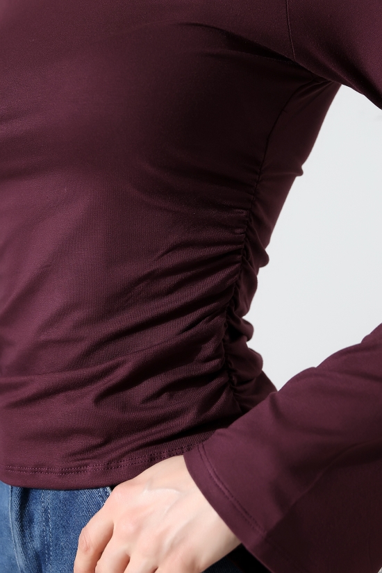 22157 KADIN KAYIK YAKA UZUN KOL UÇLARI İSPANYOL KOL  FULL LYC VİSKON YANLARI BÜZGÜLÜ BLUZ 