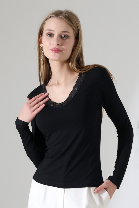 22144 KADIN V YAKASI DANTELLİ FULL LYC VORTVİSK UZUN KOL BLUZ 22144 KADIN V YAKASI DANTELLİ FULL LYC VORTVİSK UZUN KOL BLUZ