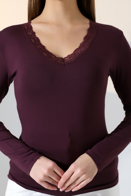 22144 KADIN V YAKASI DANTELLİ FULL LYC VORTVİSK UZUN KOL BLUZ 