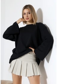 22139 KADIN UZUN KOLAĞZI GENİŞ SALAŞ OVERSİZE PAMUKLU BLUZ 