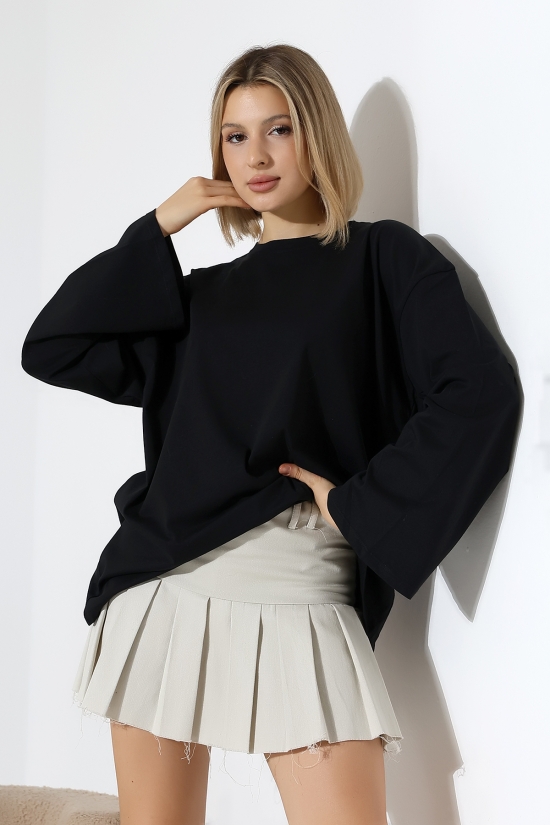 22139 KADIN UZUN KOLAĞZI GENİŞ SALAŞ OVERSİZE PAMUKLU BLUZ 