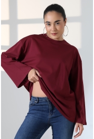 22139 KADIN UZUN KOLAĞZI GENİŞ SALAŞ OVERSİZE PAMUKLU BLUZ 