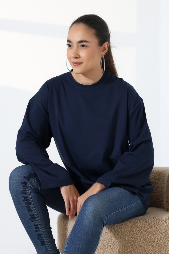 22139 KADIN UZUN KOLAĞZI GENİŞ SALAŞ OVERSİZE PAMUKLU BLUZ 