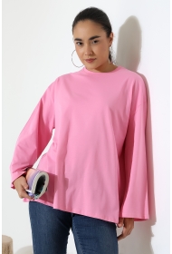 22139 KADIN UZUN KOLAĞZI GENİŞ SALAŞ OVERSİZE PAMUKLU BLUZ 